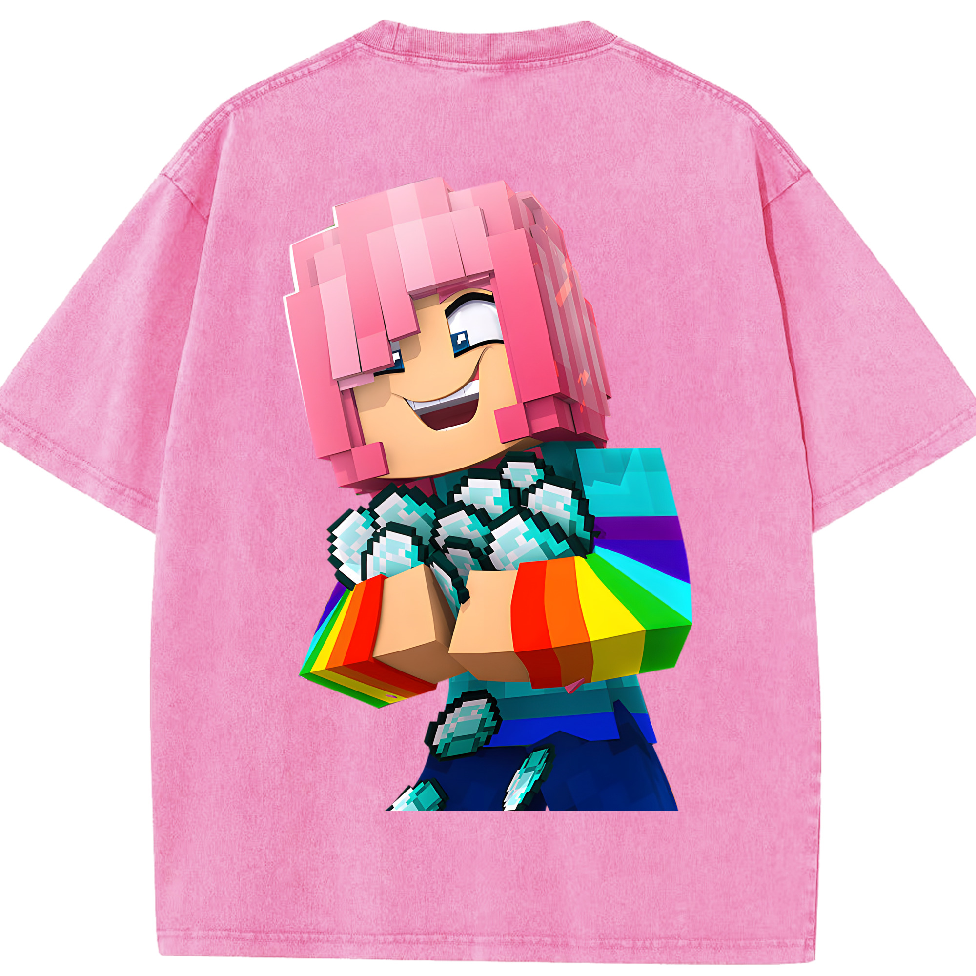 （画像用） マインクラフト ブロックの世界 Minecraft MC Block world 綿100% ヴィンテージ風 半袖Tシャツ（背面プリント）
